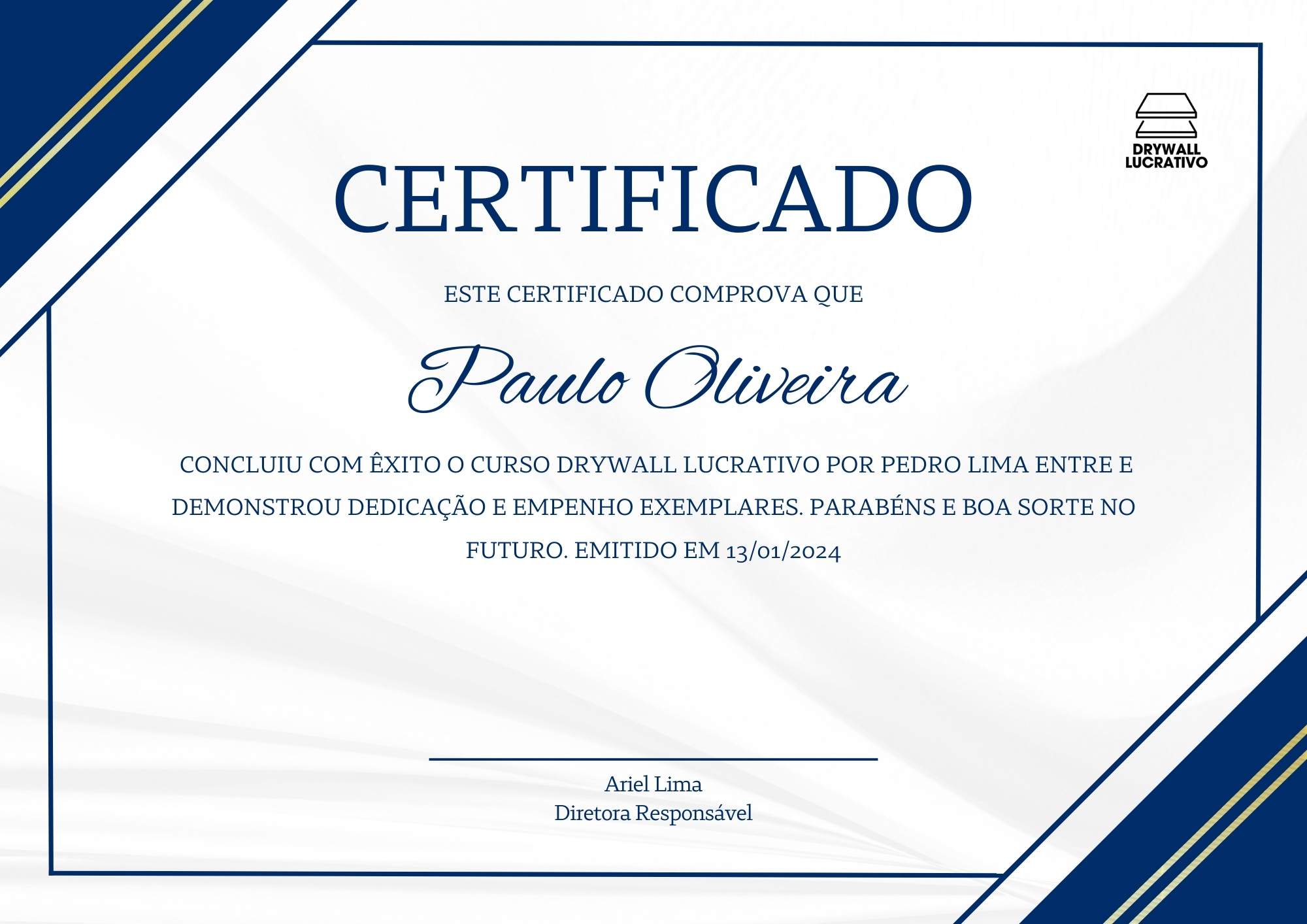 Certificado de conclusão simples azul